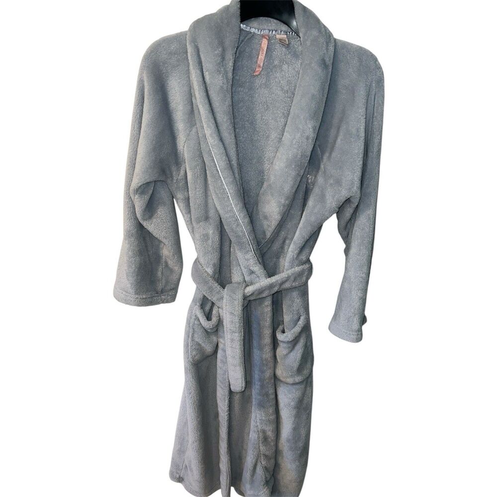 Victorias Secret Bath Robe Womens Sz M/L Blue Plush Cozy Lounge Warm Tie Front - Picture 2 of 12